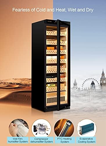 Cigar Climate Control Cabinet, Raching MON3800 Cigar Humidor Cabinet with Ammonia Removal, 370L Wood Frame Cabinet for Cigar Storing&Aging - Black - Image 2