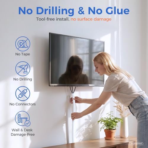 Delamu 10ft - 1/2 inch Cable Sleeve Cord Protector from Pets No Chew, Split-Braided PVC Wire Loom Tubing for Desk Computer USB TV Cord Organizer, Easy Set-up Cable Management Sleeve Kit, White - Image 6