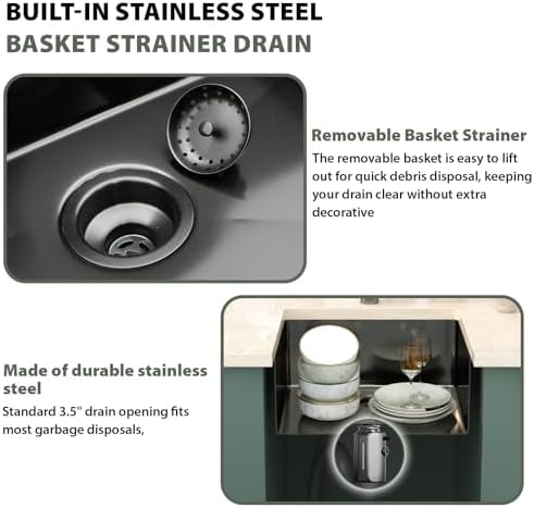Mocoloo 22 Inch Gunmetal Black Undermount Bar Sink - 22" x 18" Small Kitchen Sink T304 Stainless Steel Handmade Single Bowl Round Corner Under Counter Wet Bar Sink for Kitchen Prep & RV - Image 7