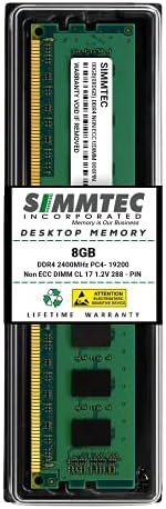 Simmtec RAM 8GB DDR4 2400MHz DIMM PC4-19200 (PC4-2400T) CL17 1.2V Non-ECC UDIMM 288 Pin - Desktop PC Computer Memory Upgrade Module by SimmtecInc