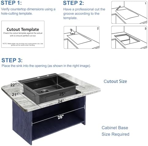25 Black Drop in Workstation Kitchen Sink, Scamall 25x22x10 In Black Stainless Steel Kitchen Sink with Workstation 16 Gauge Topmount Sink Single Bowl 10 Deep with Accessories - Image 5