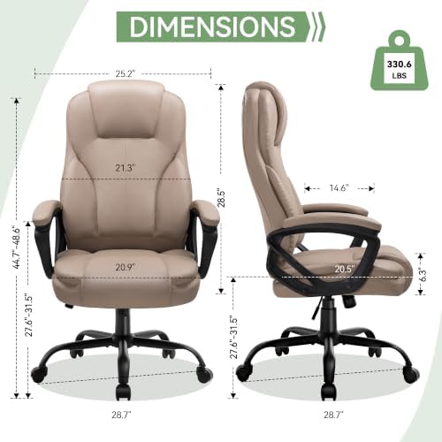 Ergonomic Office Chair with High Back, Comfy Desk Chair, Adjustable Executive Office Chair for Home Office, Big and Tall Computer Chair Heavy Duty, 360° Swivel, Faux Leather, Taupe Beige - Image 2