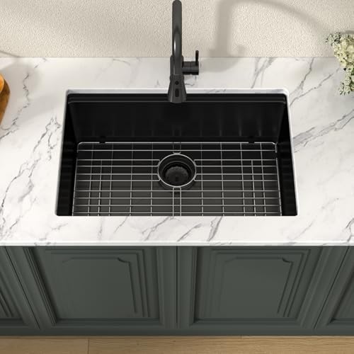 Lordear 28x18 Matte Black Kitchen Sink - 28 Inch Undermount Kitchen Sink Ledge Workstation Black T304 16 Gauge Stainless Steel Single Bowl Under Counter Kitchen Sink Basin with Built- in Accessories - Image 3