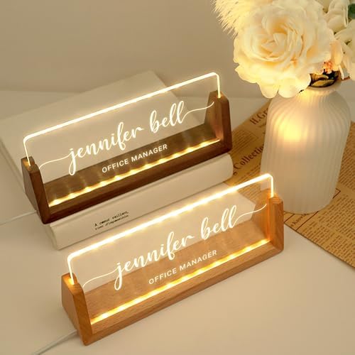 Desk Name Plate Personalized, Custom Acrylic Name Plate for Desk, Office Decor for Women Men, Appreciation Gifts for Coworkers Boss Teacher - Light-Up Name Plaque - Image 2