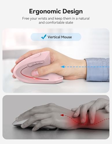 TECKNET Ergonomic Mouse Pink Rechargeable Vertical Wireless Mice Right Hand - Image 4