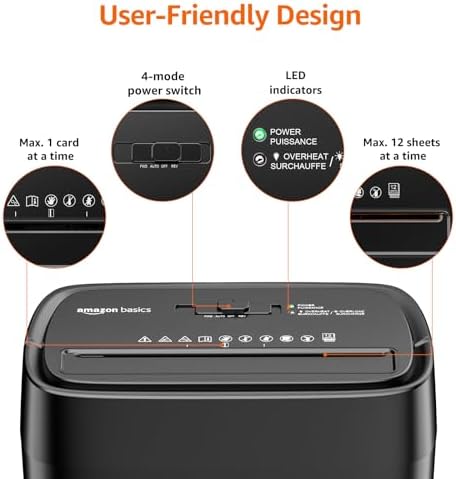Amazon Basics 12-Sheet Cross-Cut Paper and Credit Card Shredder with Overheat Protection, Black (New Model) - Image 2