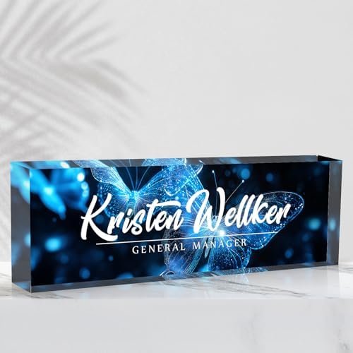 Desk Name Plate Personalized Name Plate for Desk, Office Desk Decor, 3D Style Personalized Plaque Name Plates for Desks Custom Appreciation Gifts for Boss Lady Employee Coworkers (Ice Butterfly) by Ueedklaayy