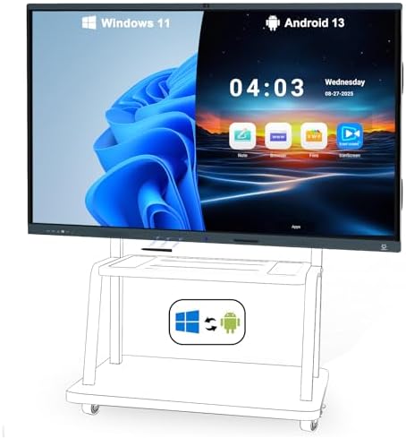 Smart Board, 86 Inch 4K Touchscreen Interactive Whiteboard with Windows 11 Pro 13th & Android 13, All in One Computer Display Built in AI Camera and 8 Mics for Office Classroom Home by LINGHUFOX