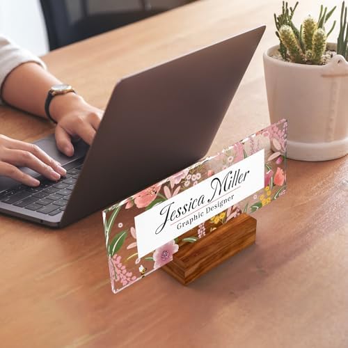 Personalized Acrylic Desk Name Plate with Walnut Wood Base - Image 3