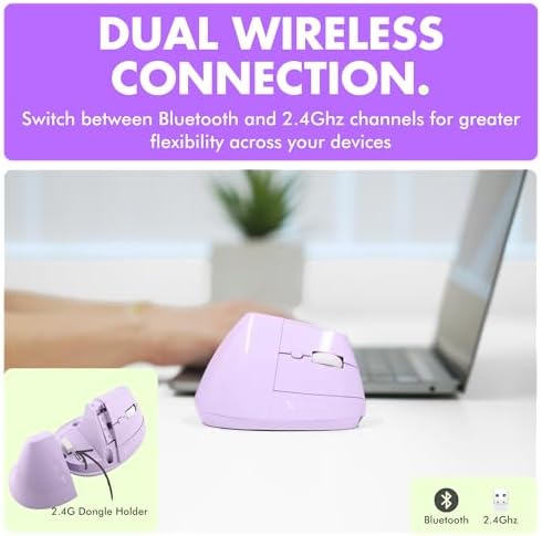 X9 Performance Wireless Vertical Ergonomic Mouse - (BT + 2.4Ghz) - Click in Comfort - Up to 4000 DPI, 6 Button, Rechargeable - Bluetooth Ergonomic Vertical Mouse Wireless - for Mac and PC - Purple - Image 4