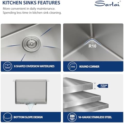Sarlai 14 Bar Sink Undermount 14 x 19 Inch Workstation Bar Prep Small Sinks - Image 4