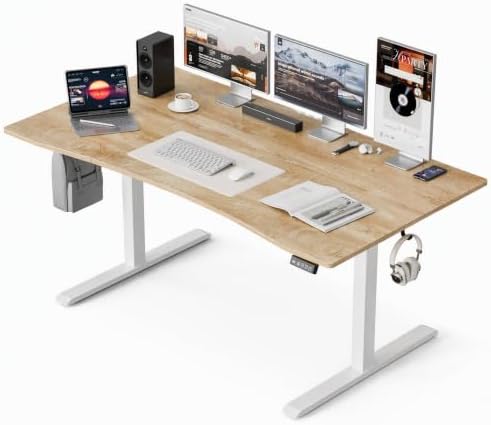 Grandder 63x32 Electric Standing Desk, Curved Oak Desktop by Grandder