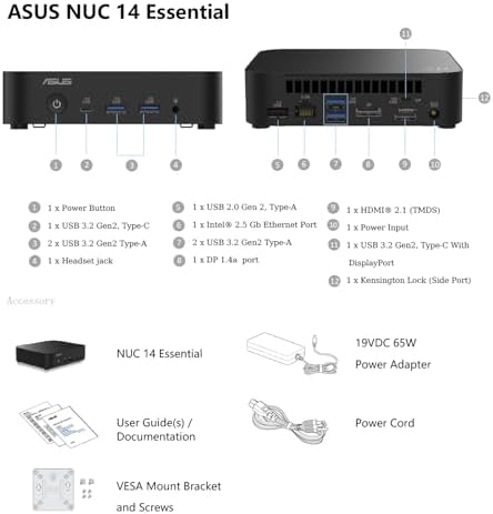 NUC 14 Essential NUC14MNK150 Mini PC - Intel N150 IntelGraphics, DDR5-4800, Wi-Fi 6E, Triple 4K Display, 2.5GbE LAN, 0.56L Compact Desktop for Office & Business(Barebone No RAM/SSD/OS) - Image 3