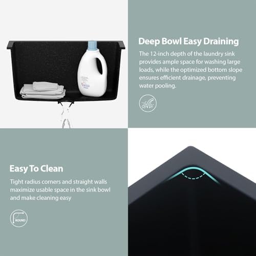 Kichae 12 Deep Undermount Laundry Sink Black 24x18 Granite Composite Quartz - Image 6