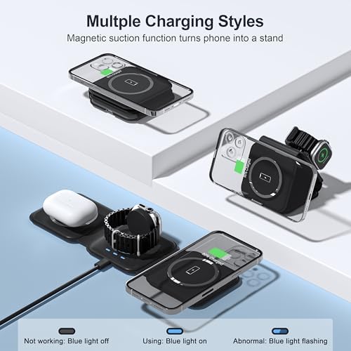 3 in 1 Charging Station for Multple Devices,Foldable 3 in 1 Wireless Charger for Travel,Nano Wireless Charging Station for iPhone16 15 14 13 12 Pro Max/Watch 10 9 8 7 6 5 4 3 Ultra/AirPod Pro - Image 3