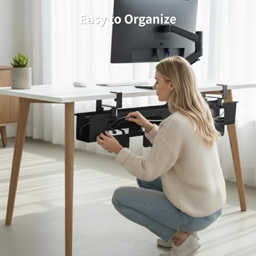 No Drill Under Desk Cable Management Tray, 47.5” Fabric Clamp Mount - Image 7