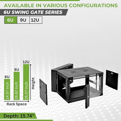 NavePoint 6U Server Cabinet with Hinged Back - 21.6' Deep, 6U Server Rack Enclosure with Locking Glass Door, Wall Mount Rack with Removable Side Panels, Network Cabinet with 2 Fans, Pre-Assembled - Image 3