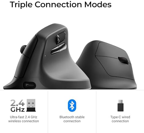 Keychron M5 Wireless Ergonomic Mouse, 8000Hz Tri-Mode 2.4 GHz/Bluetooth 5.1/Wired, PixArt 3950 Sensor, 30000 DPI, Ergonomic Lightweight Programmable Macro Button for Windows PC/Mac - Black - Image 7