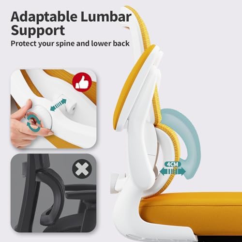TRALT Office Chair - Ergonomic Desk Chair with Adjustable Lumbar Support, Mesh Computer Chair, Executive Chair for Home Office Comfortable Lumbar Support (1, White Yellow) - Image 4