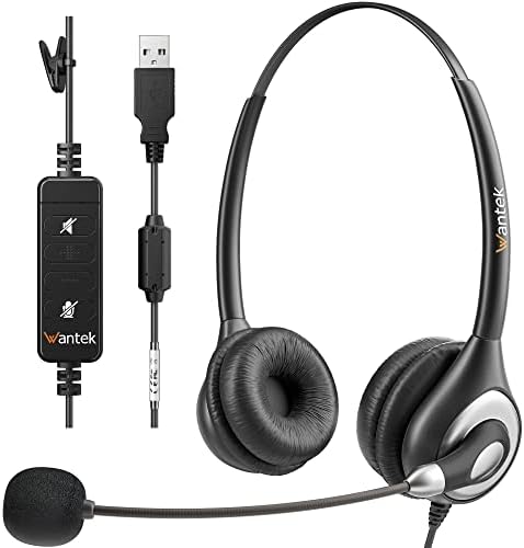 Wantek Corded USB Headset with Microphone Noise Cancelling & in-line Controls, Computer Headphones for Laptop PC Skype Zoom Webinar Classroom Home Office Business, Clear Chat, Ultra Comfort(UC602) by Wantek