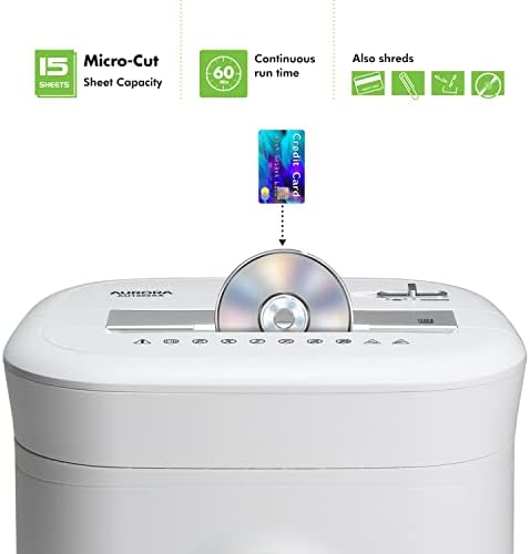 Aurora Heavy Duty Anti-Jam 15-Sheet Crosscut Shredder/60 Min Run Time/ 6-Gallon Pullout Basket, White - Image 2