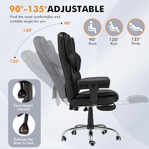 HOMREST Heated Massage Executive Office Chair with Foot Rest, Black - Image 5