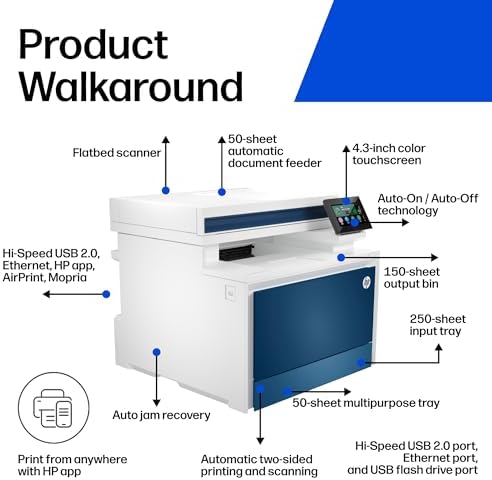 HP Color LaserJet Pro MFP 4301fdn Printer, Print, Scan, Copy, Fax, Fast, Easy Setup, Mobile Printing, Advanced Security, Best-for-Small Teams. Ethernet & USB Only. Not Wireless. 16.6 x 17.1 x 15.1 in. - Image 3