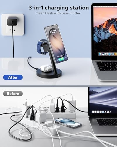 KPON for Samsung 3 in 1 Charging Station, Magnetic Wireless Charger Stand for MagSafe for Samsung Galaxy S26 Ultra/S25/Z Fold7/Flip7, Phone Watch Dock for Galaxy Watch Ultra/8 (Not for Watch 9/Ultra2) - Image 3