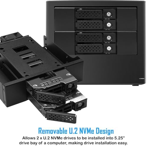 Kingwin 5.25" Bay Backplane Mobile Rack Enclosure for 2 x 2.5 U.2/U.3 NVMe SSDs, OCulink Connectivity, Hot-Swap Tray, Tool-Free Installation, Durable Metal Build, High-Speed Storage Solution - Image 7