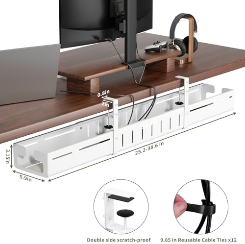 Under Desk Cable Management Tray, Expandable 25.2"–38.6" Cable Tray, White - Image 4