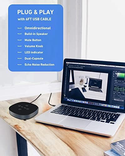 USB Speakerphone Microphone, Conference Speaker Omnidirectional Computer Mic, with 360º Voice Pickup, Touch-Sensor Buttons for Mute/unmute, Streaming, Call Speaker Skype, Webinar, Interview -(JV803) - Image 2