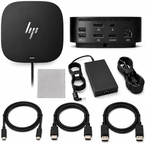 HP Docking Station for Laptop Dual Monitor and Charging Bundle - HP USB-C G5 Essential Dock 72C71AA#ABA with 120W Adapter, HDMI, DisplayPort, USB-C Cables & Microfiber Cleaning Cloth by Unknown