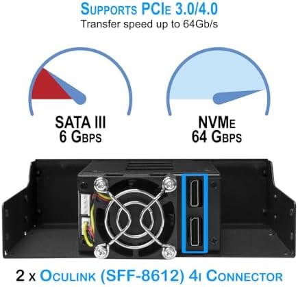 Kingwin 5.25" Bay Backplane Mobile Rack Enclosure for 2 x 2.5 U.2/U.3 NVMe SSDs, OCulink Connectivity, Hot-Swap Tray, Tool-Free Installation, Durable Metal Build, High-Speed Storage Solution - Image 5