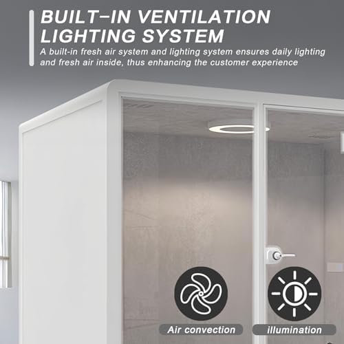 White Office Pod Booth 118IN (White Simple Appearance Design)(Reduce Noise by 25-35 Decibels)(Silent Fresh Air System) Soundproof Booth with Lighting,Universal Wheel for Meeting - Image 5