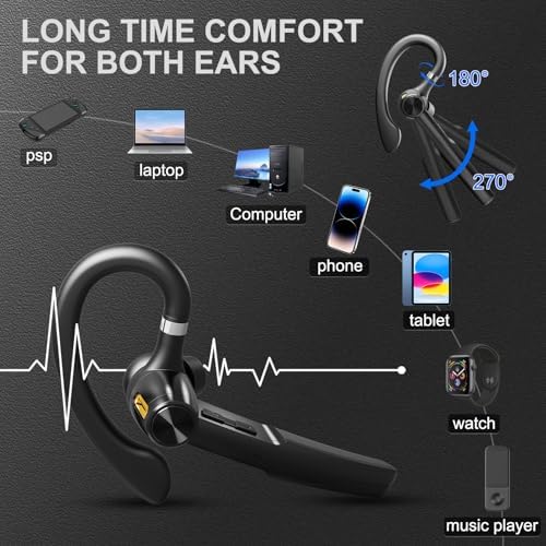 Bluetooth 5.3 Headset, 60Hrs Single Ear Earpiece with Mic - Image 5