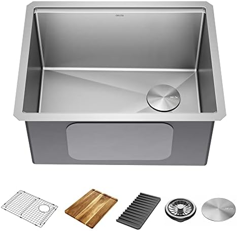 DELTA FAUCET Lorelai 24-inch Workstation Laundry Utility Kitchen Sink Undermount 16 Gauge Stainless Steel Single Bowl with WorkFlow Ledge and a Kit of 5 Accessories, 95B9132-24SL-SS by Unknown