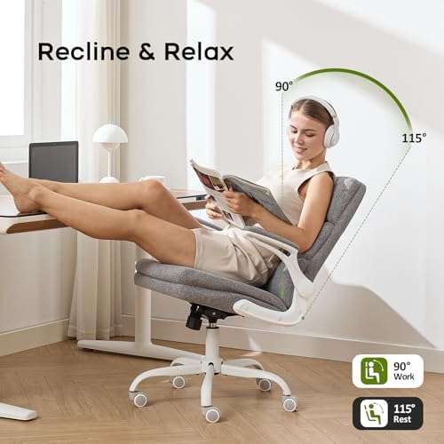 amseatec Home Office Desk Chair, Fabric Flip-Up Armrests Comfy Task Chair - Image 4