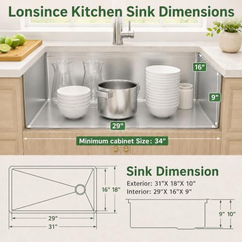 31" X 18" Undermount Kitchen Sink Offset Drain with Workstation - Image 5
