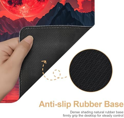 Large Mouse Pad, Red Moon Landscape Desk Mat, Extended Gaming Mouse Pad with Non-Slip Rubber Base, Thick 3mm Smooth Surface Keyboard Mat for Office & Home,35.5 x 15.8 in - Image 3