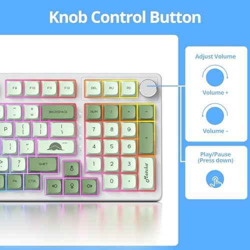 Fogruaden Wired Green Matcha Creamy Mechanical Keyboard with Number Pad, Hot Swappable RGB Gaming Keyboard with Knob, 98 Key, Custom Gasket Mount, Red Switch, NKRO 96% Keyboards for Win/Mac - Image 6