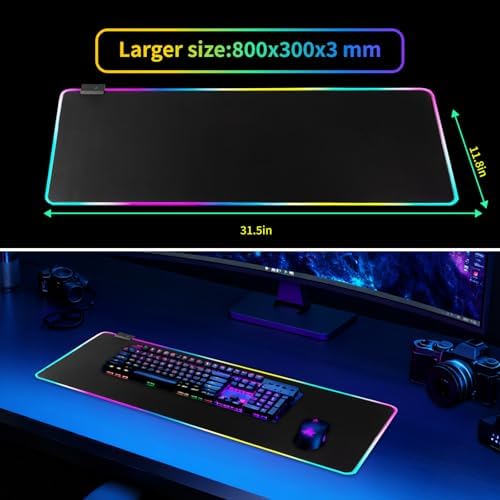 RGB Gaming Mouse Pad-14 Light Modes, Extended Soft LED Mouse Pad, Anti-Slip Rubber Base, Computer Keyboard Large Mousepad Mat, Waterproof Mousepads (31.5 * 12 Inch) - Image 7