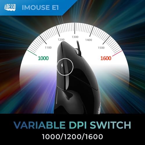 Adesso Wired Vertical Ergonomic Illuminated Optical USB Mouse, Black - Image 6