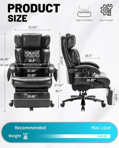 800LBS Massage Office Chair with Foot Rest & 8 Points Vibration Heat for Heavy People,Big and Tall Ergonomic Executive Reclining Desk Chairs for Home Office Managerial Use - Image 2