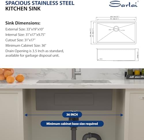Sarlai 33 Kitchen Sink Undermount Black Workstation Under-Mount Sinks 33x19 - Image 5