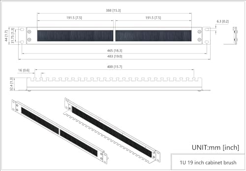 1U Brush Cable Manager Horizontal Rack Mount Cable Management Panel with Tidy Brush Slot for Cable Entry for 19-inch Server Rack or Network Cabinet, Disassembled (Pack of 2) - Image 3