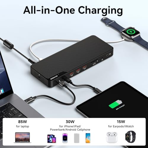 MOKiN Thunderbolt 4 Dock - 16 Ports, Laptop Docking Station Dual Monitor for MacBook, Docking Station 3 Monitors for Windows with 150W DC Power,TB4 Cable,2.5 Gigabit Ethernet（Thunderbolt™ Certified） - Image 6
