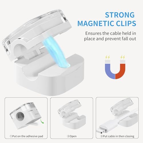 6 Pack Magnetic Cable Clips, Cord Holder for Nightstand, Under Desk Cable Management Smooth Adjustable Computer Accessories, Adhesive Wire Organizer for Desktop Home Office Kitchen Desk Phone Car - Image 2