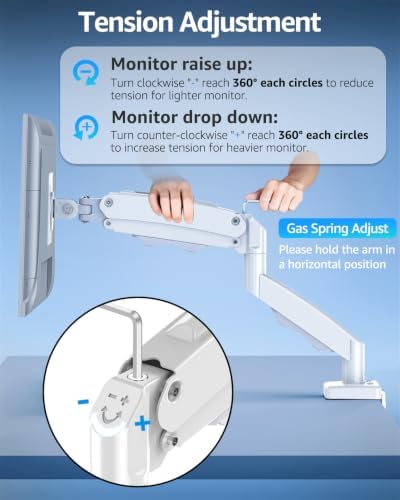 Single Monitor Mount for 32 27 24 22 inch Screen, Monitor Arm Holds 4.4-22 lbs, Monitor Desk Mount, Gaming & Home Office Use, VESA 75x75mm & 100x100mm, Pro White - Image 5