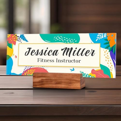 Personalized Acrylic Desk Name Plate with Walnut Wood Base by nyareka