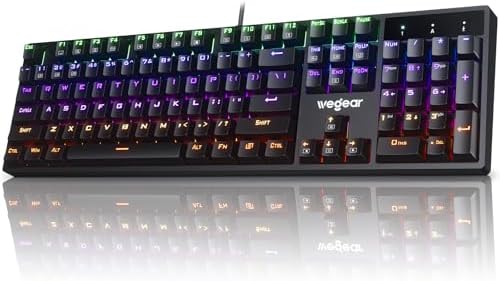 RGB Mechanical Gaming Keyboard Blue Switch, 104 Keys Full-Size Light Up Key-board with 11 Backlit Modes, Anti-Ghosting, Double-Shot ABS Keycaps, USB Wired Computer Key board for Windows PC Gamer by wegear